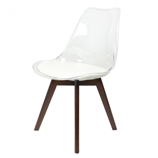 Fusion Living Soho Clear and Vanilla Plastic Dining Chair with Squared Dark Wood Legs