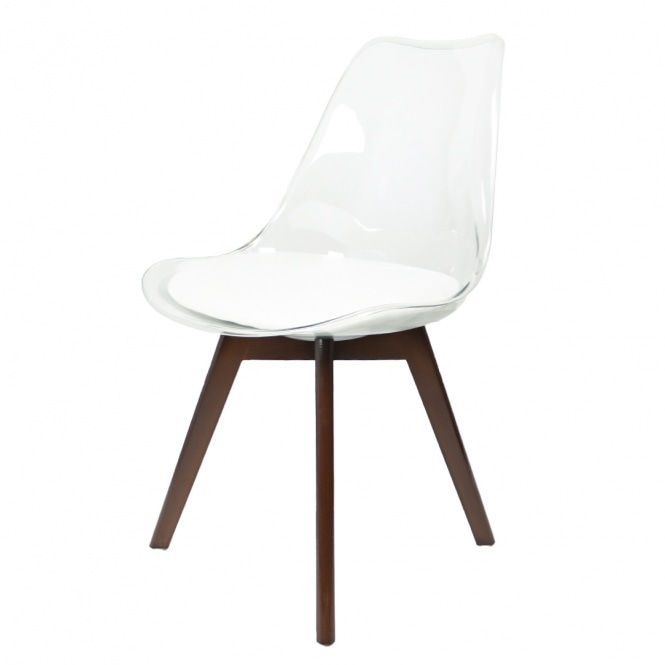 Fusion Living Soho Clear and White Plastic Dining Chair with Squared Dark Wood Legs