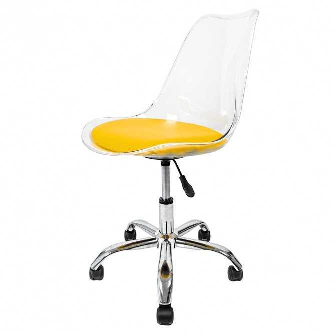 Fusion Living Soho Clear and Yellow Plastic Desk Chair with Swivel Base