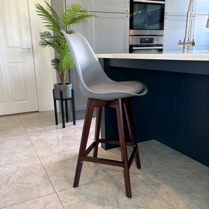 Fusion Living Soho Dark Grey Plastic Bar Stool with Dark Wood Legs