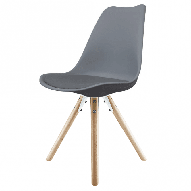 Fusion Living Soho Dark Grey Plastic Dining Chair with Pyramid Light Wood Legs