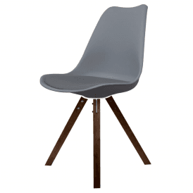 Soho Dark Grey Plastic Dining Chair with Square Pyramid Dark Wood Legs