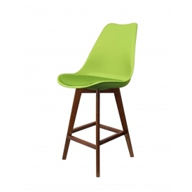 Soho Green Plastic Bar Stool with Dark Wood Legs