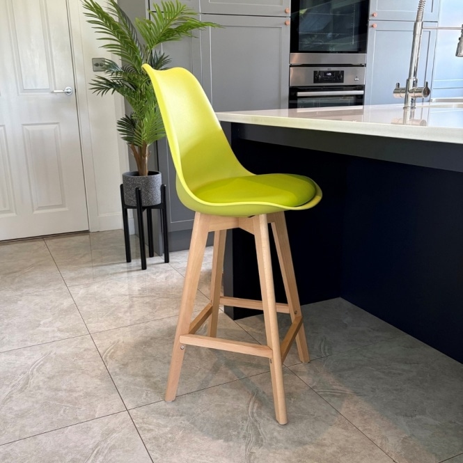 Fusion Living Soho Green Plastic Bar Stool with Light Wood Legs