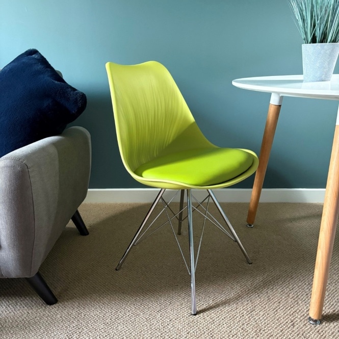 Fusion Living Soho Green Plastic Dining Chair with Chrome Metal Legs