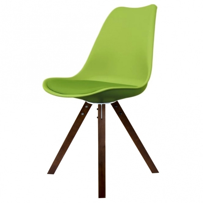 Fusion Living Soho Green Plastic Dining Chair with Square Pyramid Dark Wood Legs
