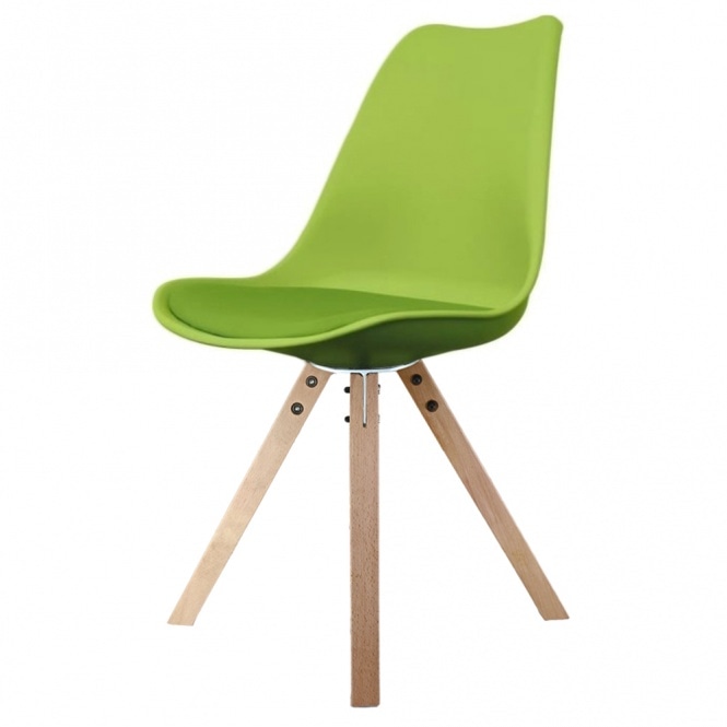 Fusion Living Soho Green Plastic Dining Chair with Square Pyramid Light Wood Legs