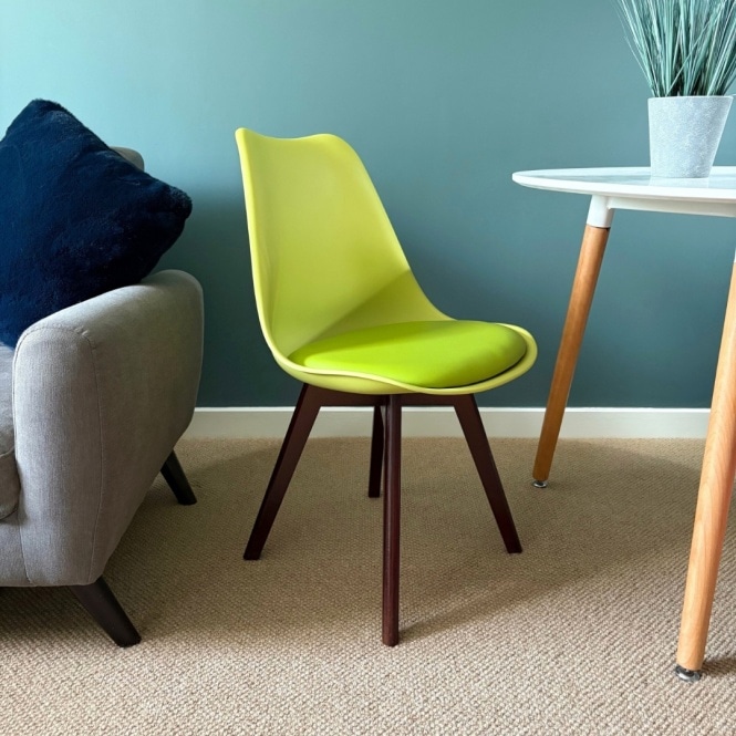 Fusion Living Soho Green Plastic Dining Chair with Squared Dark Wood Legs