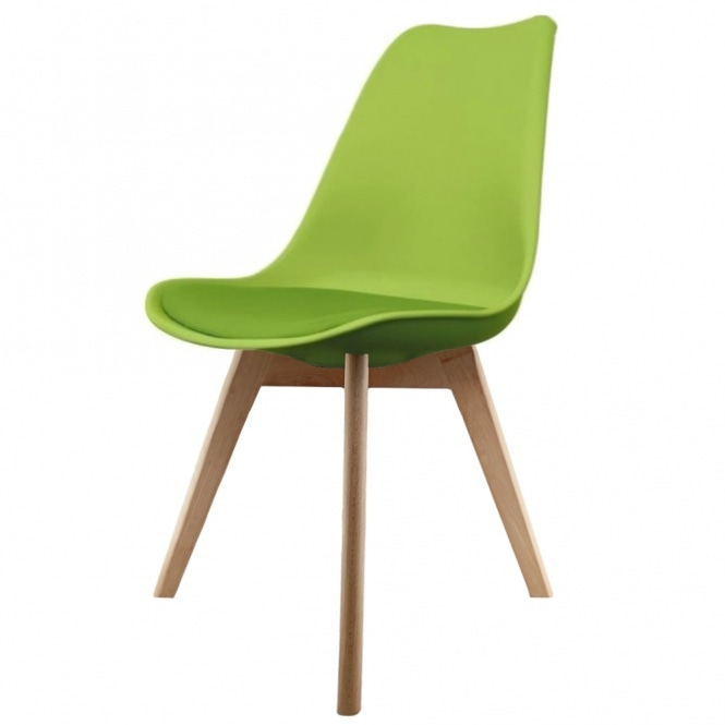 Fusion Living Soho Green Plastic Dining Chair with Squared Light Wood Legs