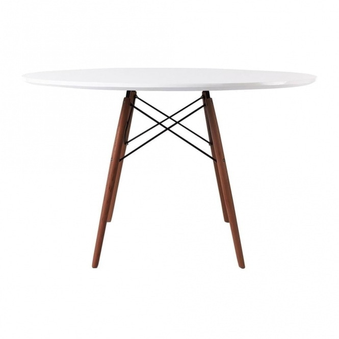 Fusion Living Soho Large White Circular Dining Table with Walnut Wood Legs