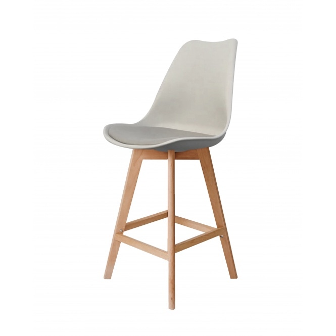 Fusion Living Soho Light Grey Plastic Bar Stool with Light Wood Legs