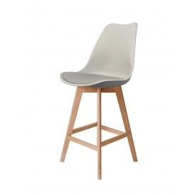 Soho Light Grey Plastic Bar Stool with Light Wood Legs