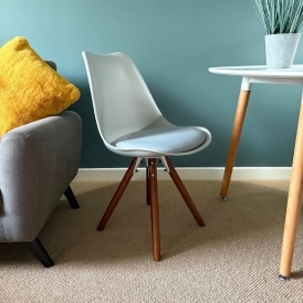 Soho Light Grey Plastic Dining Chair with Pyramid Dark Wood Legs