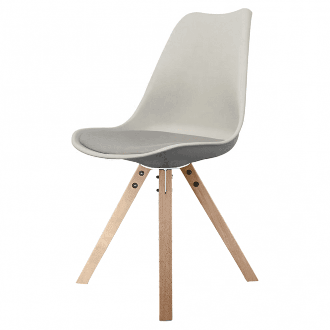 Fusion Living Soho Light Grey Plastic Dining Chair with Square Pyramid Light Wood Legs
