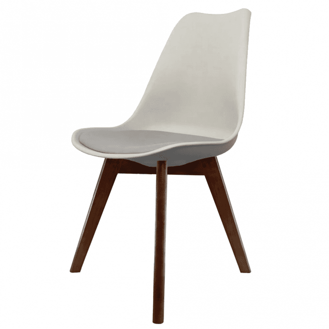 Fusion Living Soho Light Grey Plastic Dining Chair with Squared Dark Wood Legs