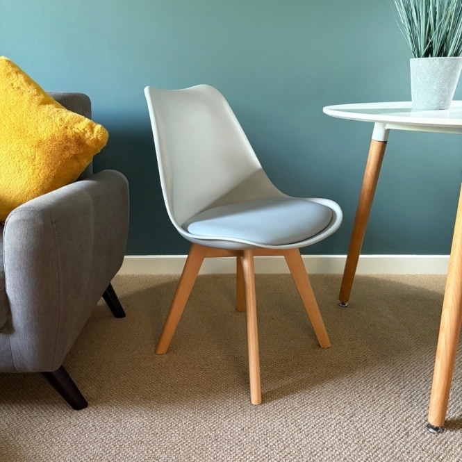 Fusion Living Soho Light Grey Plastic Dining Chair with Squared Light Wood Legs