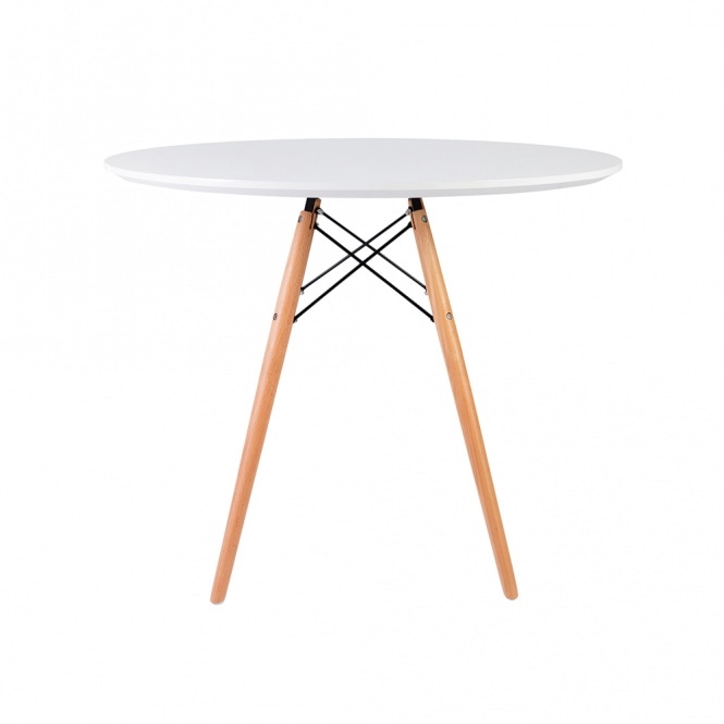 Fusion Living Soho Medium White Circular Dining Table with Beech Wood Legs