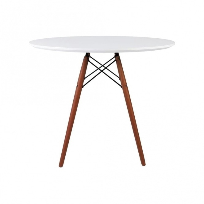 Fusion Living Soho Medium White Circular Dining Table with Walnut Wood Legs