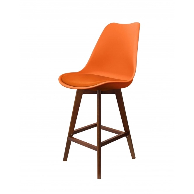 Fusion Living Soho Orange Plastic Bar Stool with Dark Wood Legs