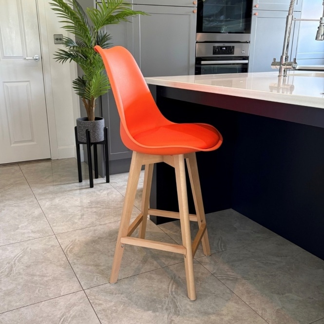 Fusion Living Soho Orange Plastic Bar Stool with Light Wood Legs