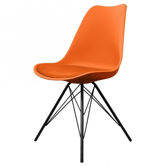 Fusion Living Soho Orange Plastic Dining Chair with Black Metal Legs
