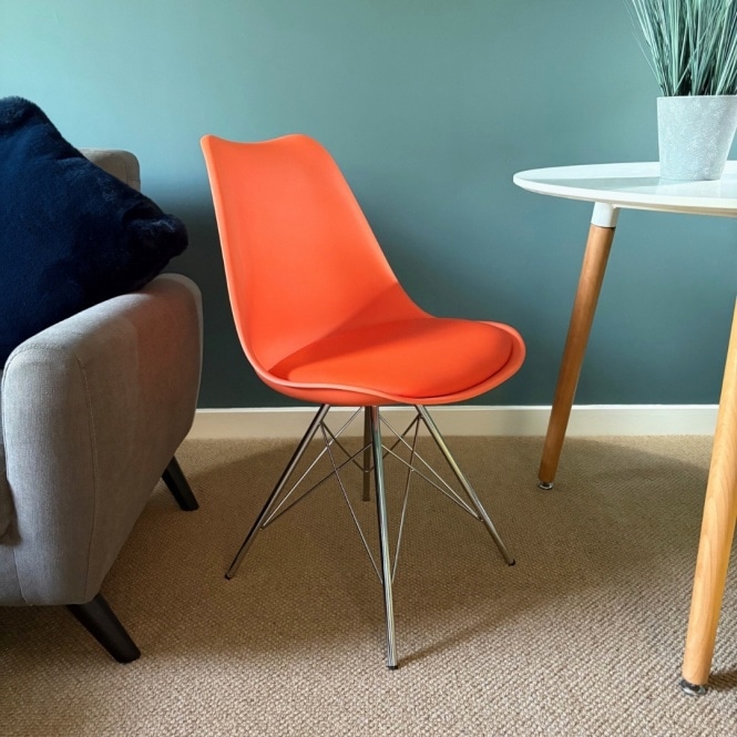Fusion Living Soho Orange Plastic Dining Chair with Chrome Metal Legs