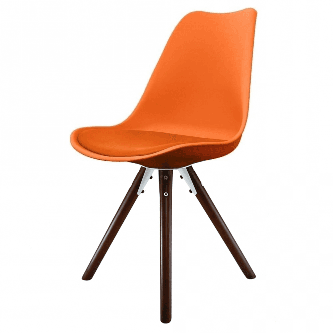 Fusion Living Soho Orange Plastic Dining Chair with Pyramid Dark Wood Legs