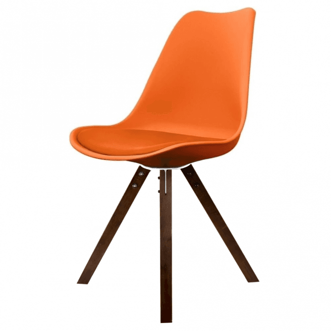 Fusion Living Soho Orange Plastic Dining Chair with Square Pyramid Dark Wood Legs
