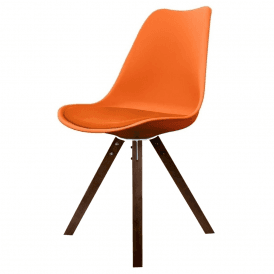 Soho Orange Plastic Dining Chair with Square Pyramid Dark Wood Legs