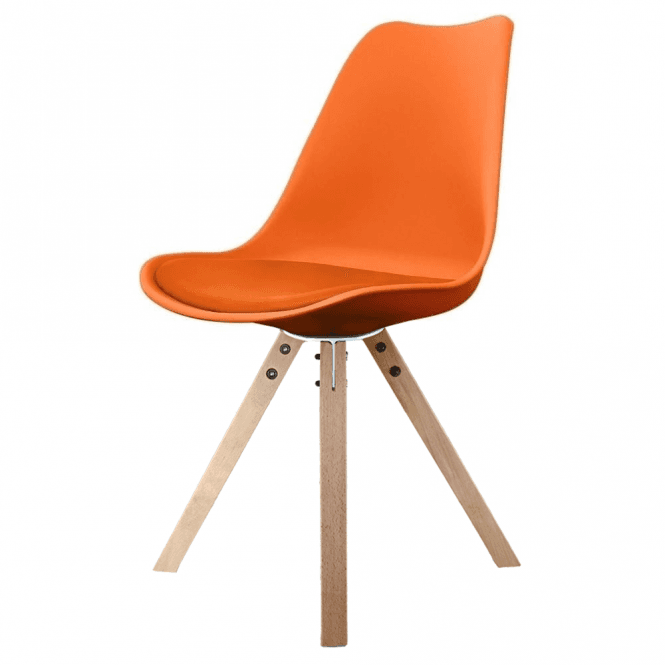 Fusion Living Soho Orange Plastic Dining Chair with Square Pyramid Light Wood Legs