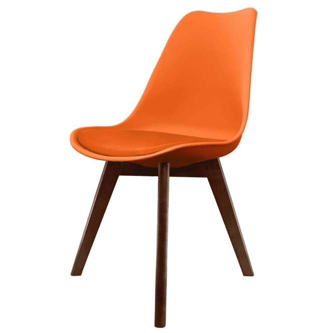 Fusion Living Soho Orange Plastic Dining Chair with Squared Dark Wood Legs