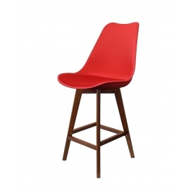 Soho Red Plastic Bar Stool with Dark Wood Legs