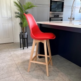 Soho Red Plastic Bar Stool with Light Wood Legs