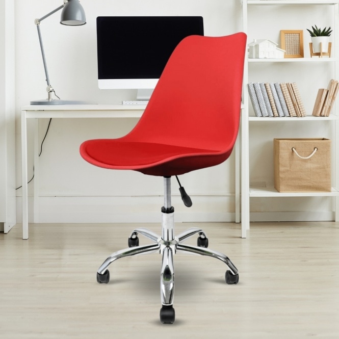 Fusion Living Soho Red Plastic Desk Chair with Swivel Base