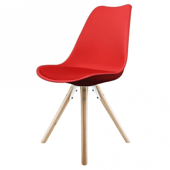 Fusion Living Soho Red Plastic Dining Chair with Pyramid Light Wood Legs