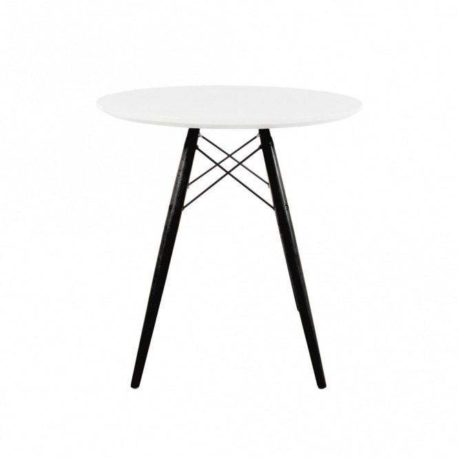 Fusion Living Soho Small White Circular Dining Table with Black Wood Legs