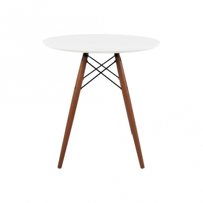 Fusion Living Soho Small White Circular Dining Table with Walnut Wood Legs