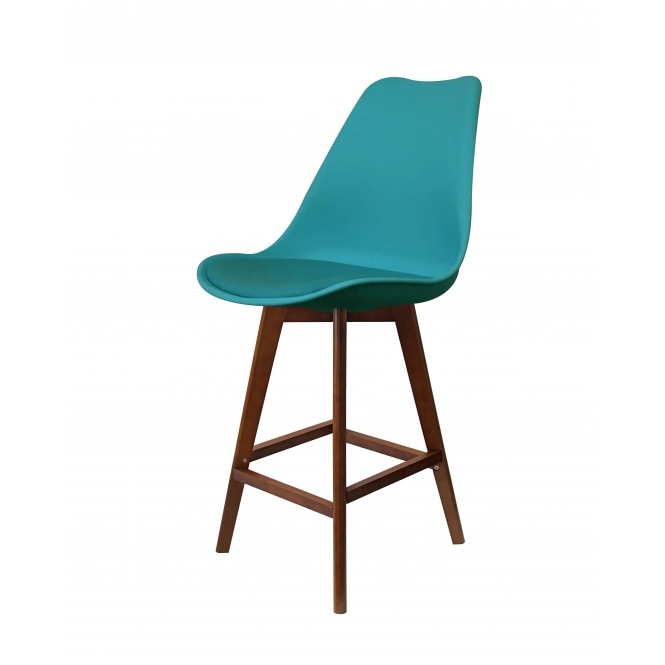 Fusion Living Soho Teal Plastic Bar Stool with Dark Wood Legs