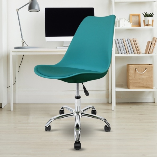 Fusion Living Soho Teal Plastic Desk Chair with Swivel Base