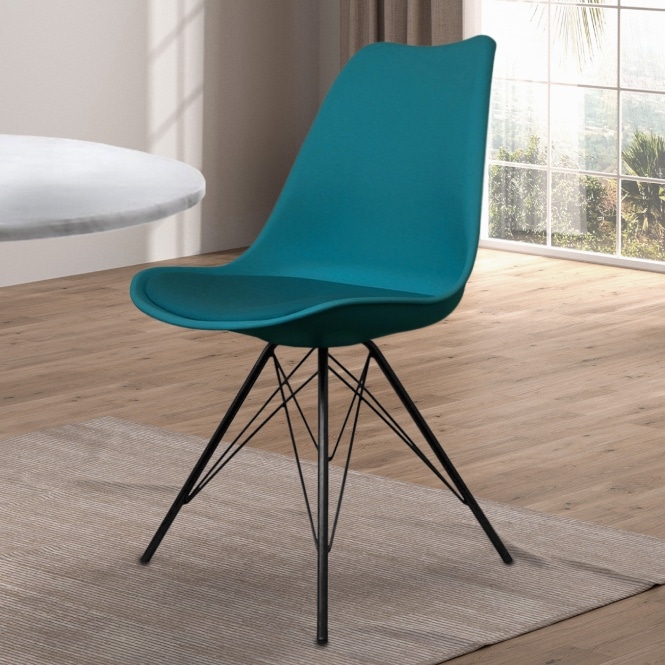 Fusion Living Soho Teal Plastic Dining Chair with Black Metal Legs
