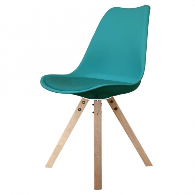 Fusion Living Soho Teal Plastic Dining Chair with Square Pyramid Light Wood Legs