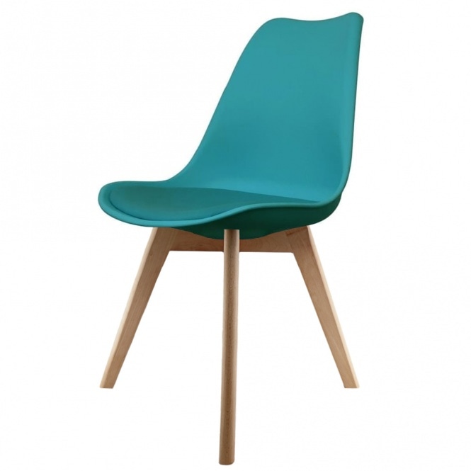 Fusion Living Soho Teal Plastic Dining Chair with Squared Light Wood Legs
