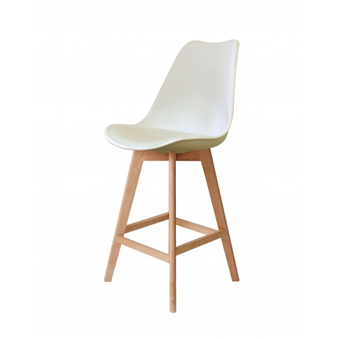 Fusion Living Soho Vanilla Plastic Bar Stool with Light Wood Legs