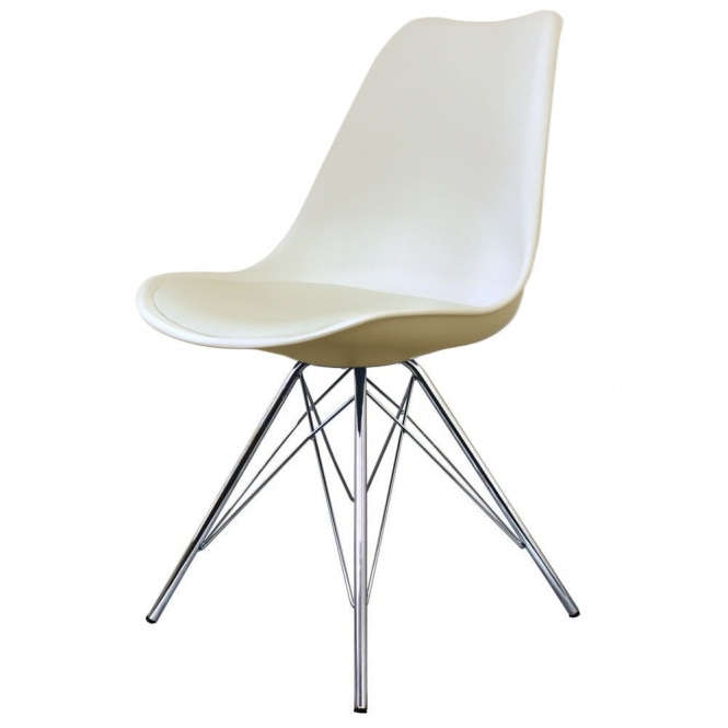 Fusion Living Soho Vanilla Plastic Dining Chair with Chrome Metal Legs