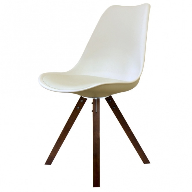 Fusion Living Soho Vanilla Plastic Dining Chair with Square Pyramid Dark Wood Legs