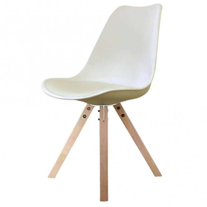 Fusion Living Soho Vanilla Plastic Dining Chair with Square Pyramid Light Wood Legs