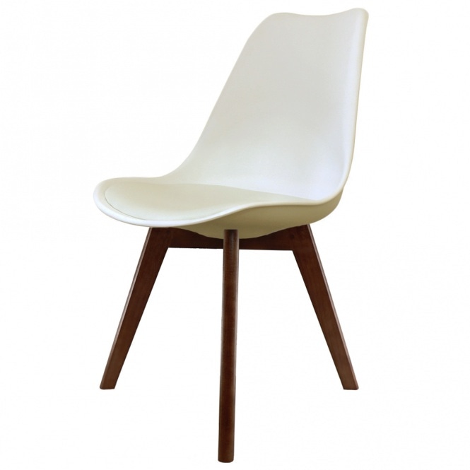 Fusion Living Soho Vanilla Plastic Dining Chair with Squared Dark Wood Legs