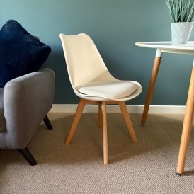 Soho Vanilla Plastic Dining Chair with Squared Light Wood Legs