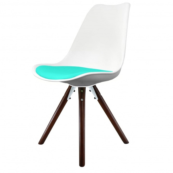 Fusion Living Soho White and Aqua Blue Dining Chair with Pyramid Dark Wood Legs