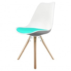 Fusion Living Soho White and Aqua Blue Dining Chair with Pyramid Light Wood Legs